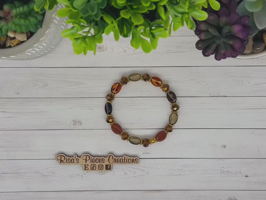 Café Mocha Beaded Stretch Bracelet, Coffee Bean Boho Bead Bracelet, Coffee Lover Gift, Handmade Jewelry, Teacher Appreciation Gift for Her