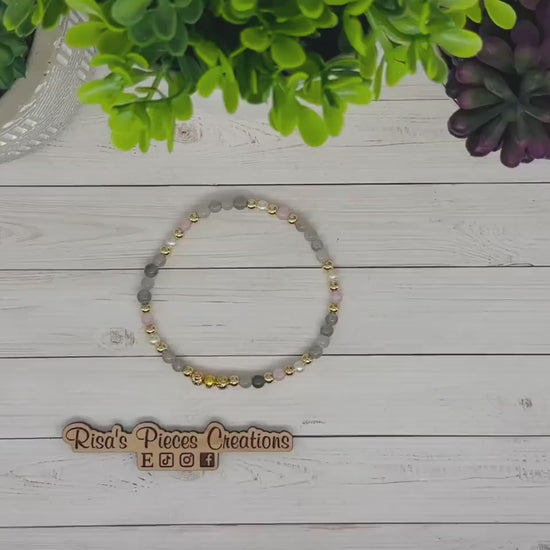 Blush and Fog Dainty Beaded Stretch Bracelet, Handmade Jewelry, Spring Gift for Her, Teacher Appreciation, Mothers Day, Stack Bracelets