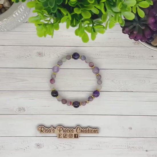 The Duchess, Amethyst and Pink Purple Tourmaline Stretch Bracelet, February Birthday Gift for Mom, Mother’s Day, Gemstone Jewelry for Her