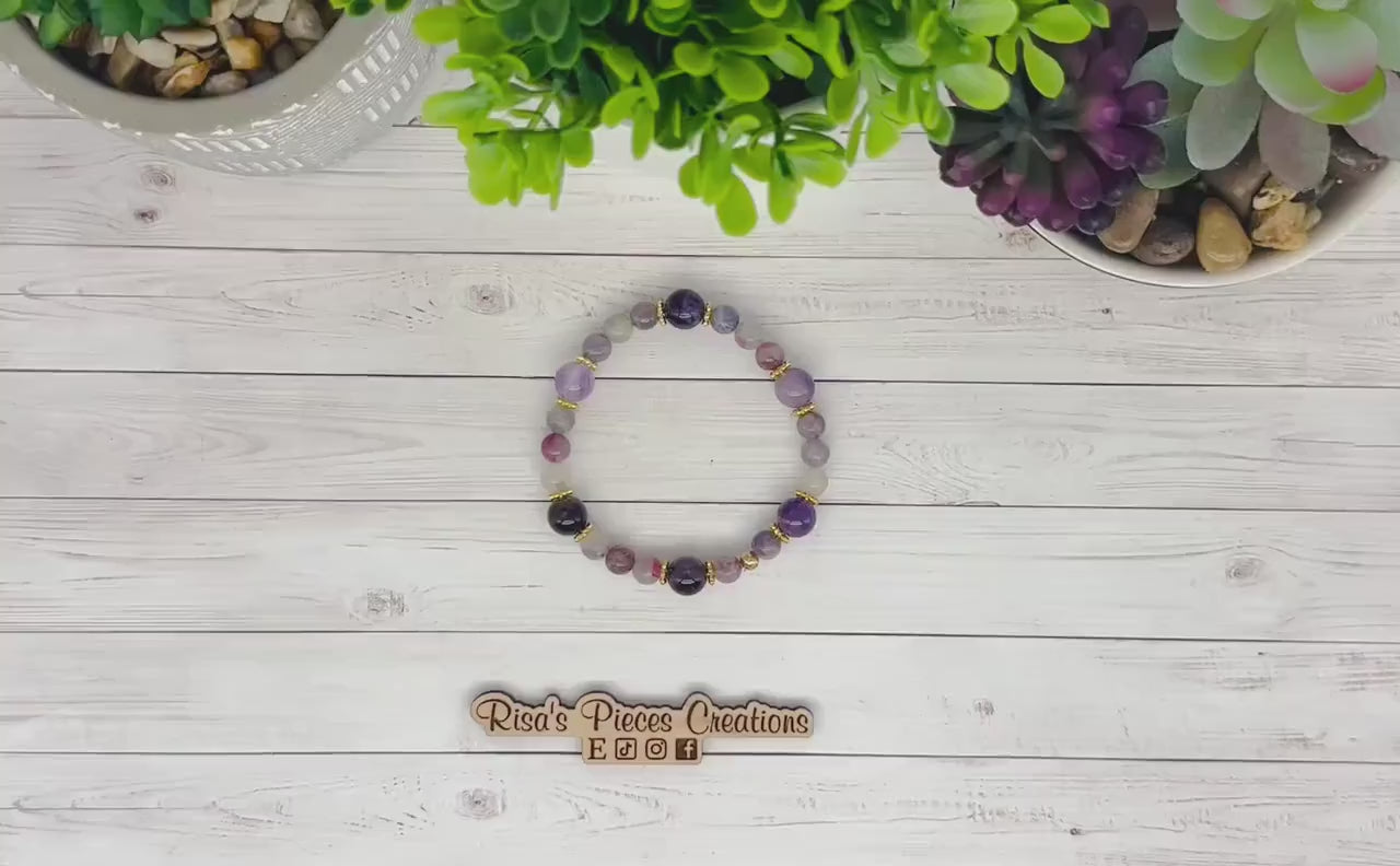 The Duchess, Amethyst and Pink Purple Tourmaline Stretch Bracelet, February Birthday Gift for Mom, Mother’s Day, Gemstone Jewelry for Her